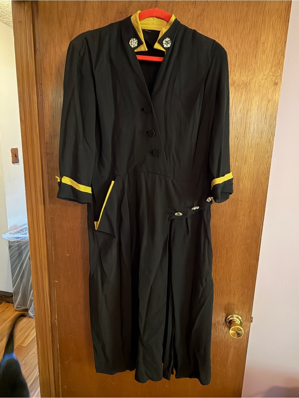 Vintage Black Dress with Yellow Trim